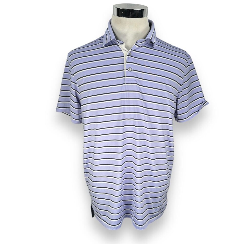 Greyson Polo Shirt‎ Men’s Large Purple Black Striped Short Sleeve Golf Stretch